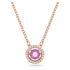 Swarovski Sparkling Dance pendant, Round cut, Long, Purple, Rose gold-tone plated