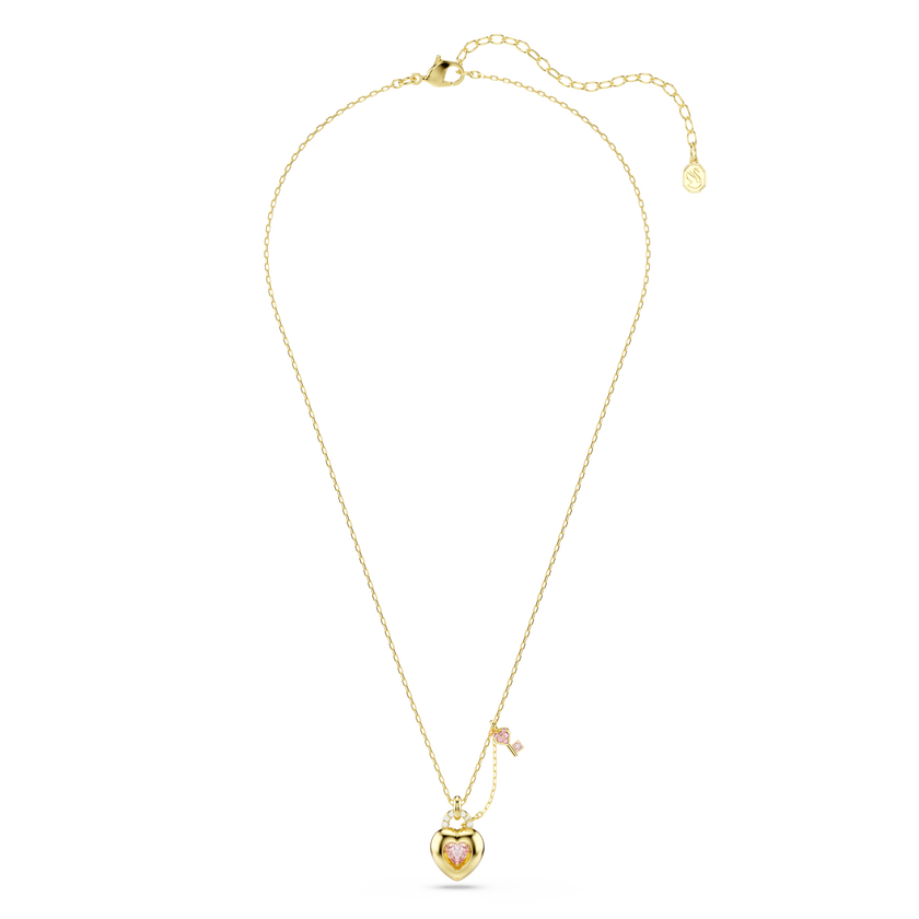 swarovski idyllia pendant  mixed cuts  heart  key  pink  gold tone plated