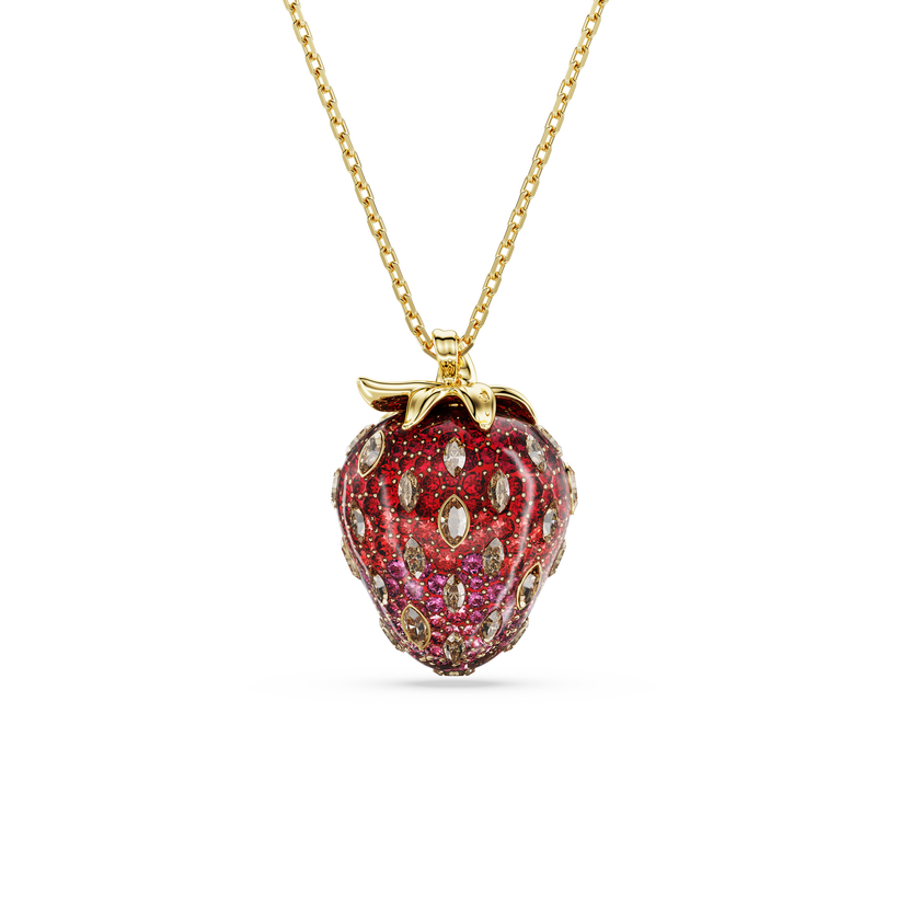swarovski idyllia pendant  mixed cuts  strawberry  red  gold tone plated