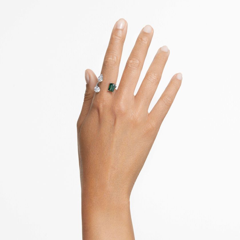 swarovski mesmera open ring  mixed cuts  green  rhodium plated